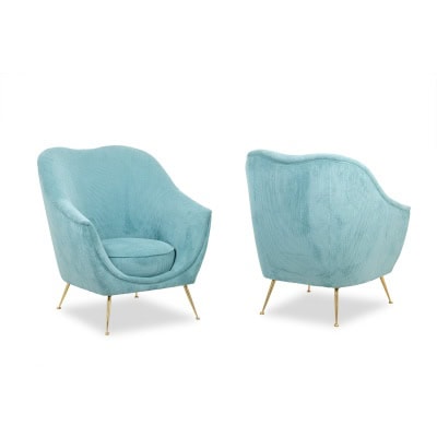 Paire de fauteuils en velours côtelé. Travail contemporain.LS?1809A
