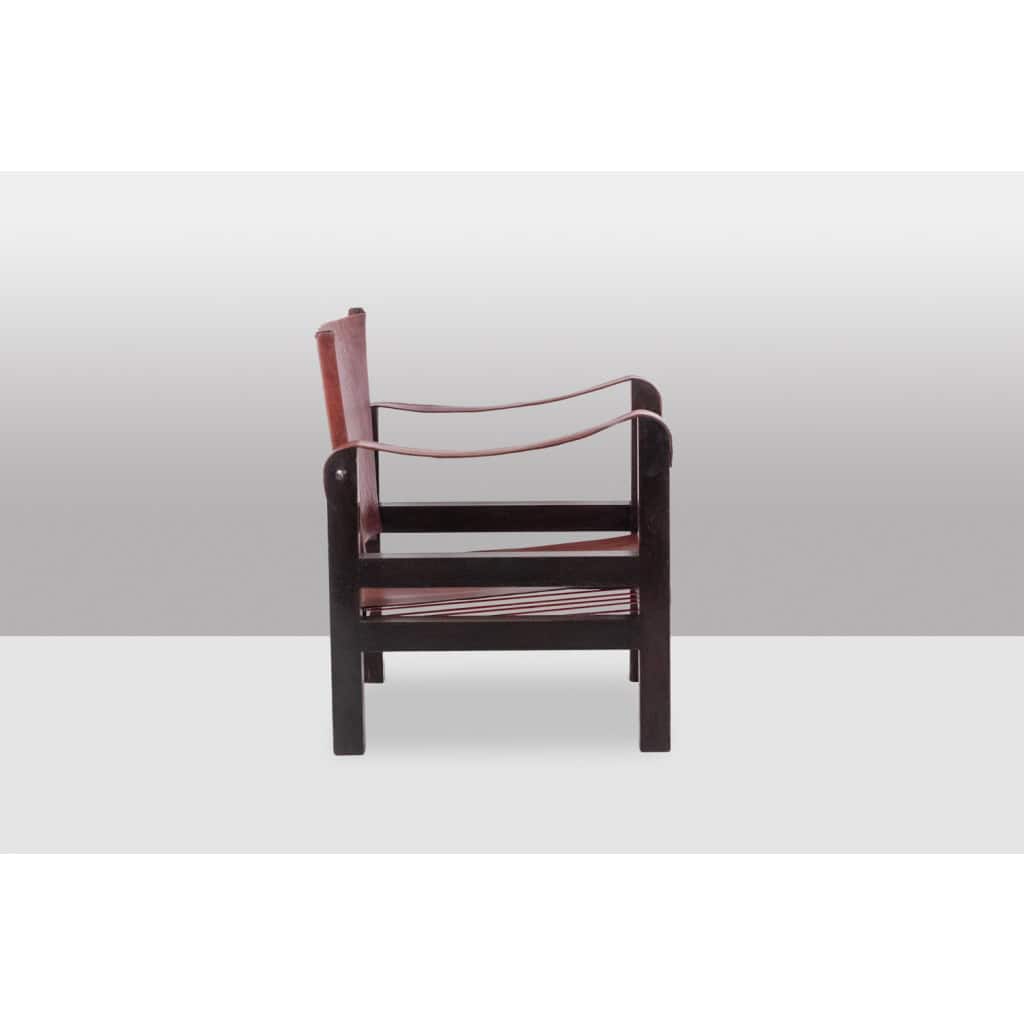 Fauteuil « Safari » en bois et cuir cognac. Années 1960/70. 5