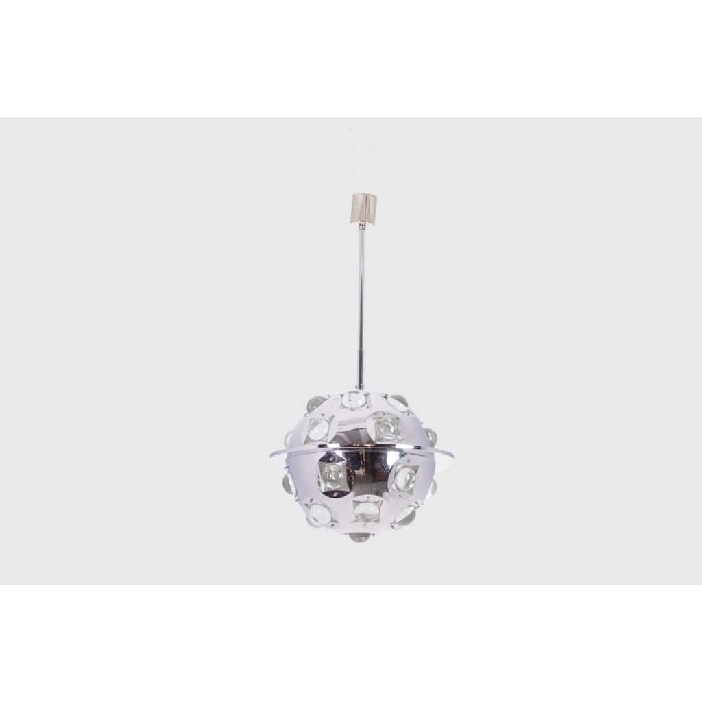 Oscar Torlasco. Lustre « satellite » en métal chromé. Années 1970. LS6354918G 3