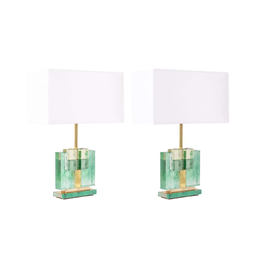 Paire de lampes en verre de Murano, irisé vert. 20e-21e siècle. LS6401609J 3