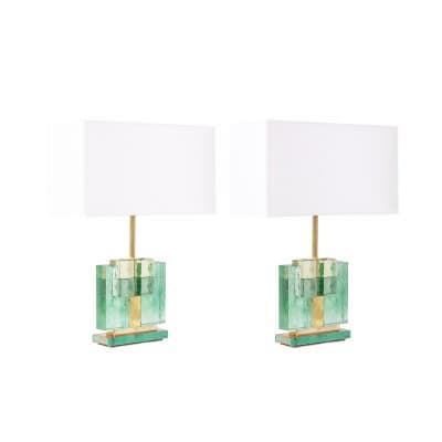 Paire de lampes en verre de Murano, irisé vert. 20e-21e siècle. LS6401609J