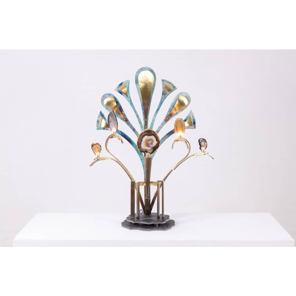 Lampe-sculpture avec des agates. Travail d’artisan d’art. LS63804009M 4
