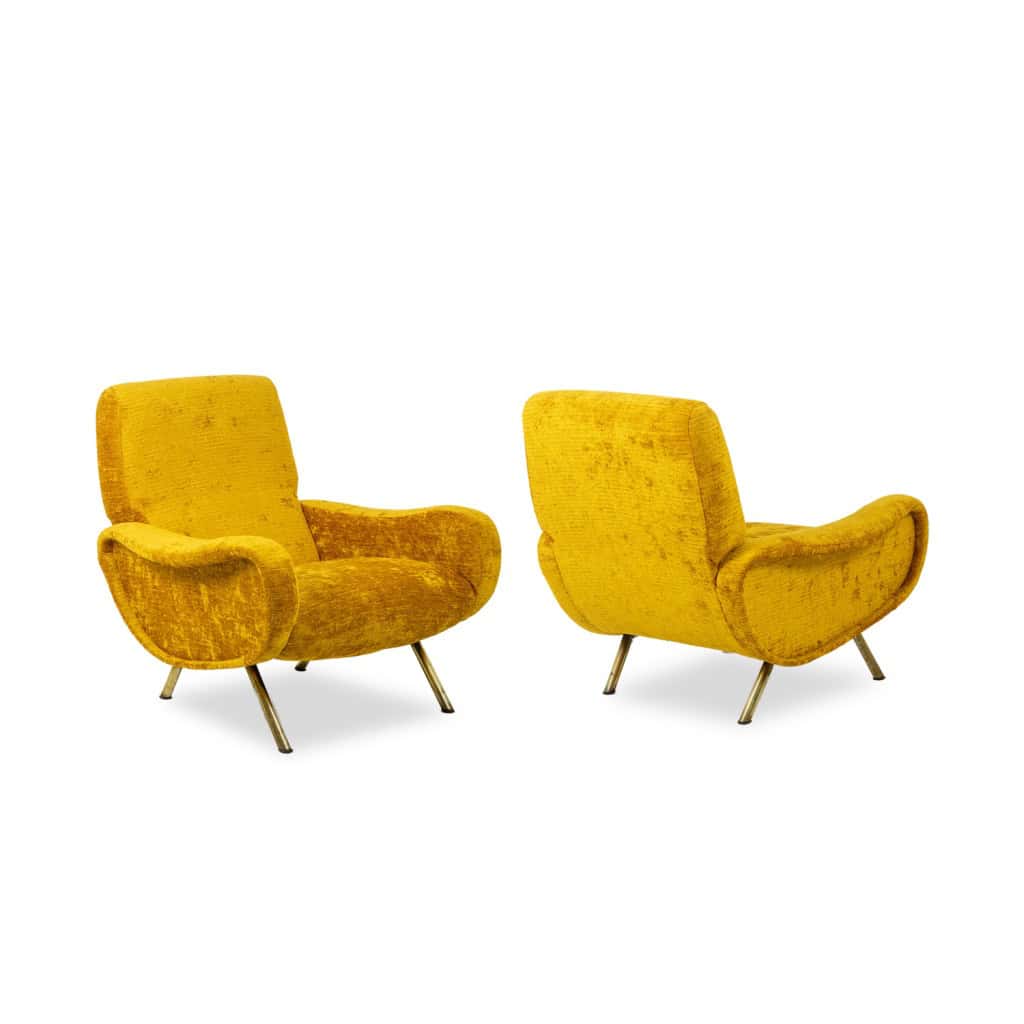 Marco Zanuso pour Artflex. Fauteuils jaune et en laiton doré. Années 1950.LS64333009I 3