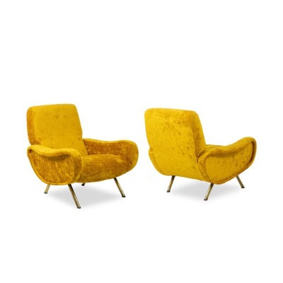 Marco Zanuso pour Artflex. Fauteuils jaune et en laiton doré. Années 1950.LS64333009I