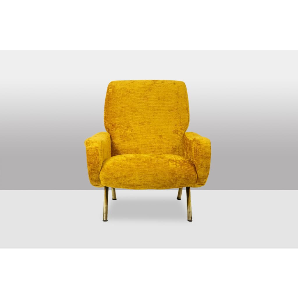 Marco Zanuso pour Artflex. Fauteuils jaune et en laiton doré. Années 1950.LS64333009I 5