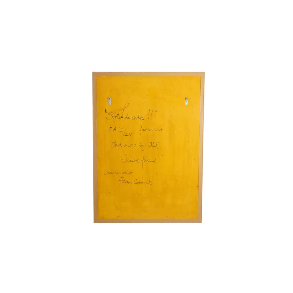 Panneau en bas-relief « Sortez du cadre ! », en bois et cuivre oxydé. LS64273009 4