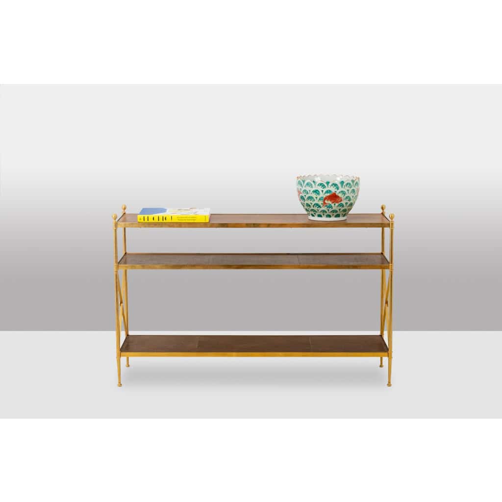 Maison Jansen. Console en laiton doré et cuir fauve. Années 1970.LS64292509I 4