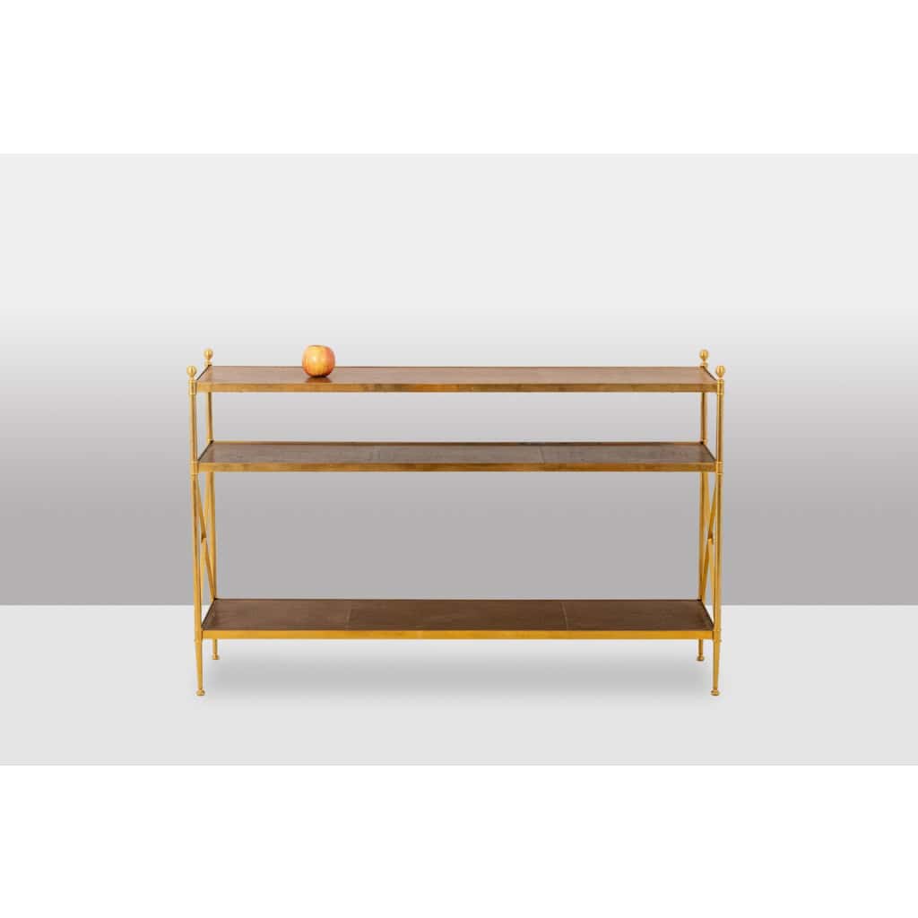 Maison Jansen. Console en laiton doré et cuir fauve. Années 1970.LS64292509I 5