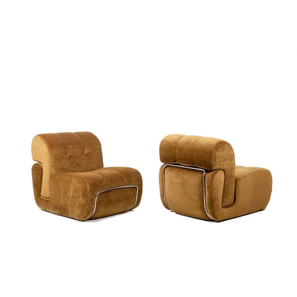 Paire de fauteuils de salon en métal chromé et tissu. Années 1970. LS63491700/23400/4B 3