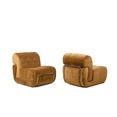 Paire de fauteuils de salon en métal chromé et tissu. Années 1970. LS63491700/23400/4B