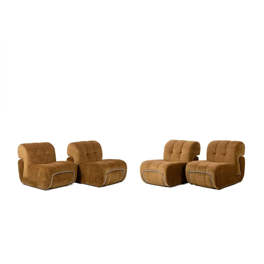 Paire de fauteuils de salon en métal chromé et tissu. Années 1970. LS63491700/23400/4B 4