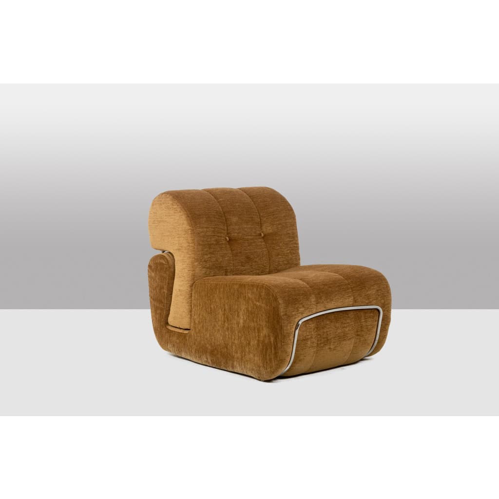Paire de fauteuils de salon en métal chromé et tissu. Années 1970. LS63491700/23400/4B 6