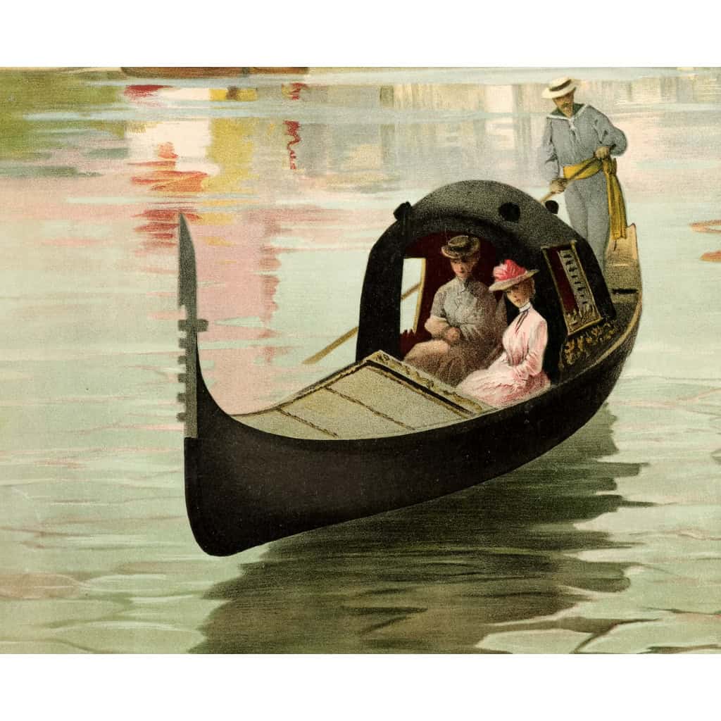 Affiche Tourisme Originale, Hugo d’Alési, Venise, Chemins de Fer, Transport, Voyage, Trains, Gondole, Voilier, Le Pô, Basilique Saint-Marc, Palais des Doges, Italie, c.1890 6