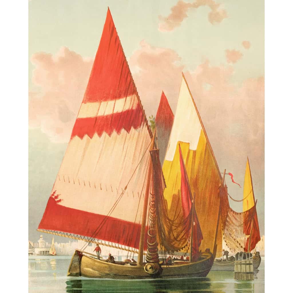 Affiche Tourisme Originale, Hugo d’Alési, Venise, Chemins de Fer, Transport, Voyage, Trains, Gondole, Voilier, Le Pô, Basilique Saint-Marc, Palais des Doges, Italie, c.1890 8