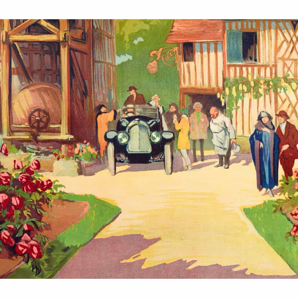 Affiche Tourisme Originale, Alo, Pont-Audemer, Auberge du Vieux Puits, Voyage, Transport, Normandie, Petite Venise, Automobile, Colombages, 1922 6