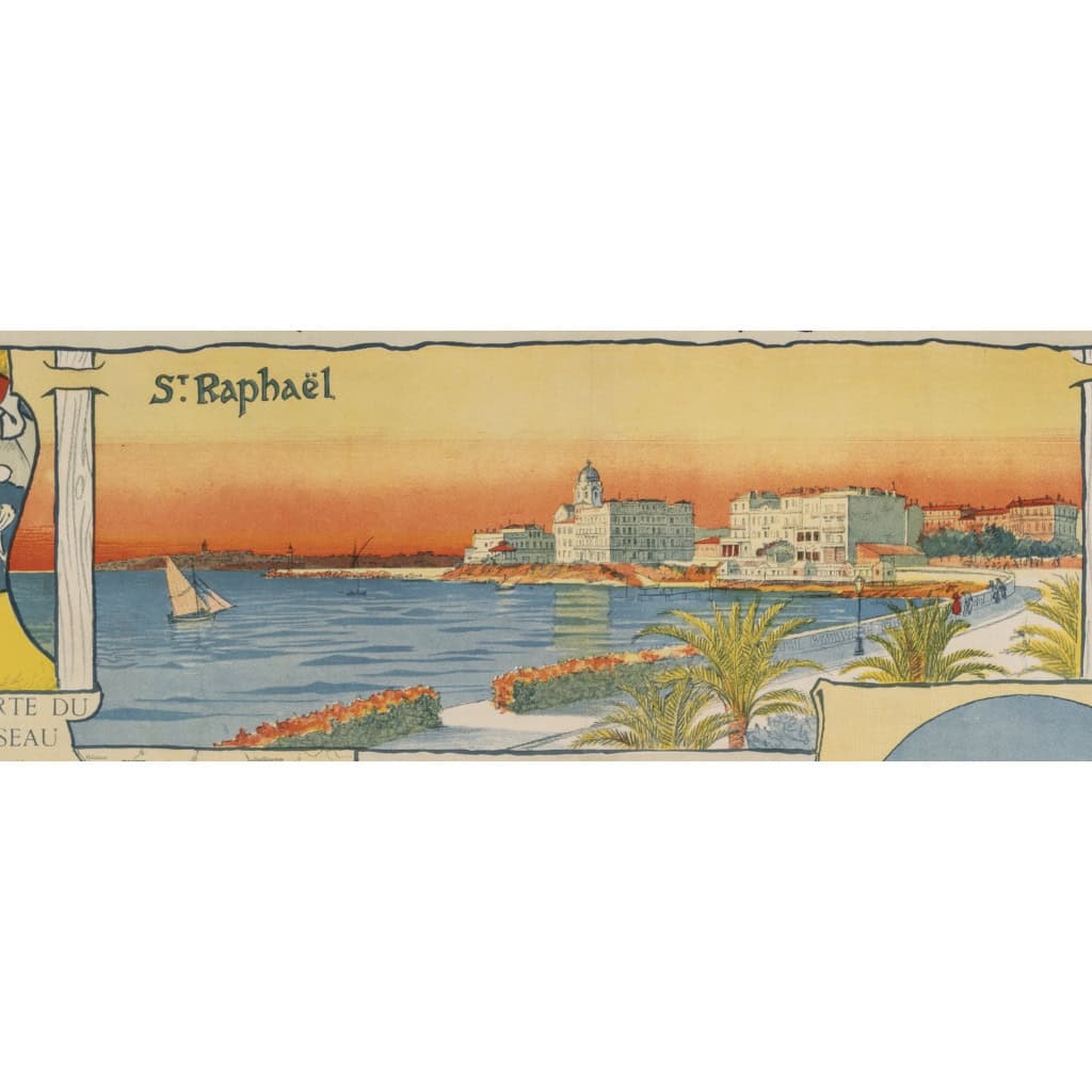 Affiche Tourisme Originale, Art Nouveau, Chemins de Fer du Sud, PLM, Transport, Voyage, Trains, Côte d’Azur, Grasse, Hyères, St Raphaël, St Tropez, Meyrargues, Fleurs, Citron, Citronnier, Olive, c.1890 6