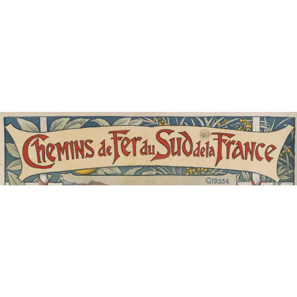 Affiche Tourisme Originale, Art Nouveau, Chemins de Fer du Sud, PLM, Transport, Voyage, Trains, Côte d’Azur, Grasse, Hyères, St Raphaël, St Tropez, Meyrargues, Fleurs, Citron, Citronnier, Olive, c.1890 8