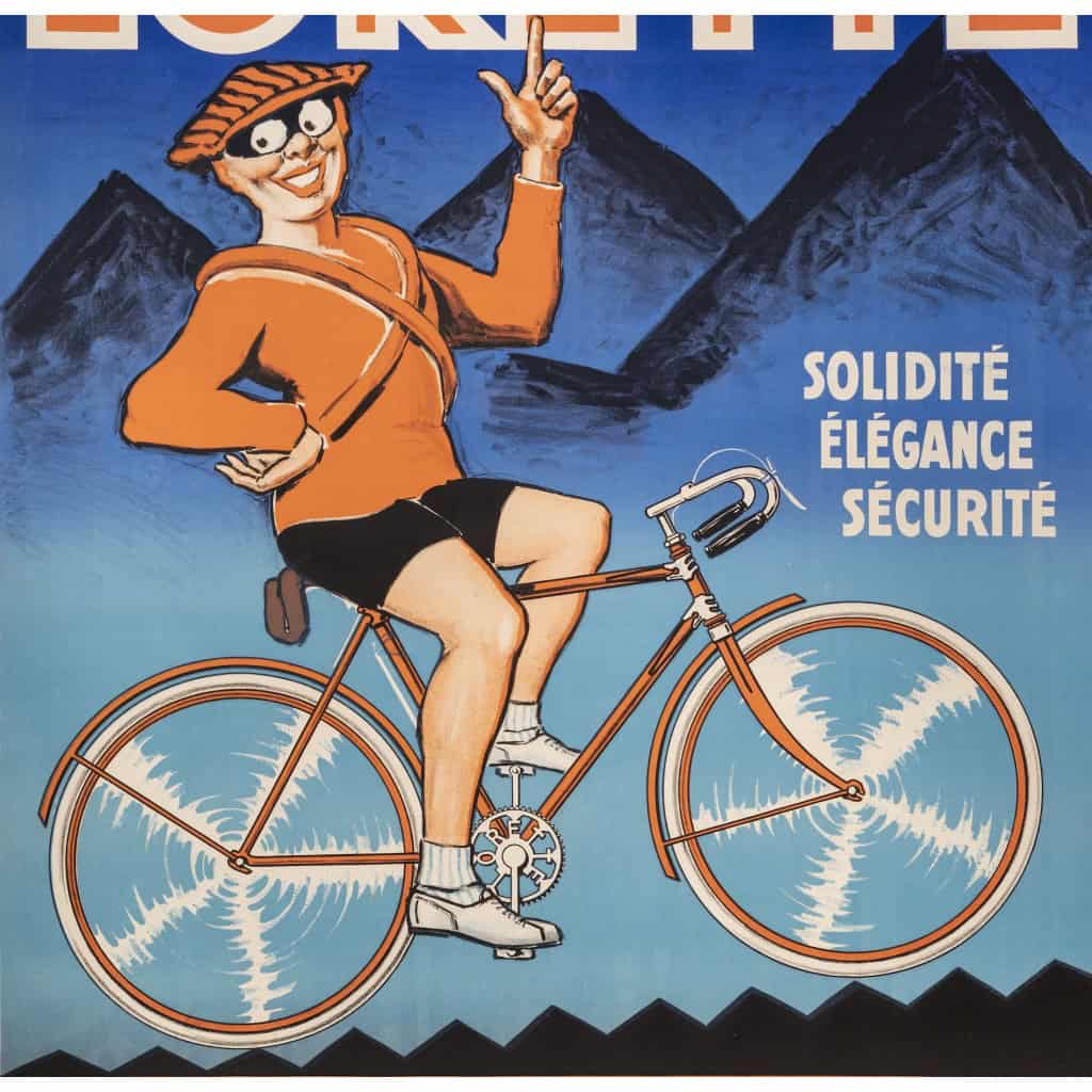 Affiche Originale, Cycles Lorette, Cyclisme, Cycliste, Bicyclette, Vélo, Deux Roues, Coureur, Montagne, c.1925 4