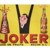 Affiche Originale, Rick Cursat, Joker, Jus de Fruits, Boisson, Bouteille, Pomme, Raisin, Grappe, Agrume, Liquide, Mâcon, c.1960 11