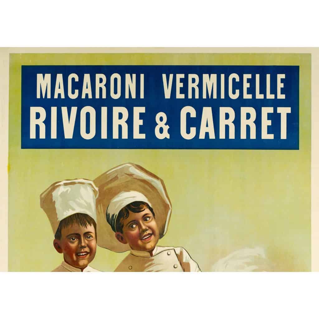 Affiche Art Nouveau Originale, Macaroni et Vermicelle, Rivoire et Carret, Pâtes, Spaghetti, Cuisine, Alimentation, Nourriture, Restaurant, Chef, Marmite, Casserole, Poêle, Lyon c.1900 5