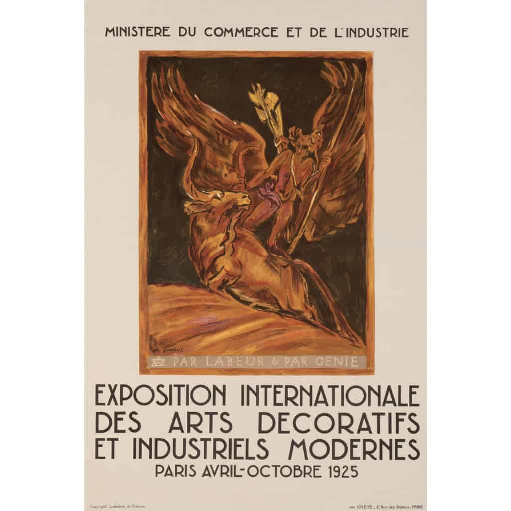 Affiche Art Déco Originale, Antoine Bourdelle, Exposition Internationale des Arts Décoratifs et Industriels Modernes, Ministère du Commerce et de l’Industrie, Travaux d’Hercules, Taureau Crétois, Labeur, Génie, 1925 3
