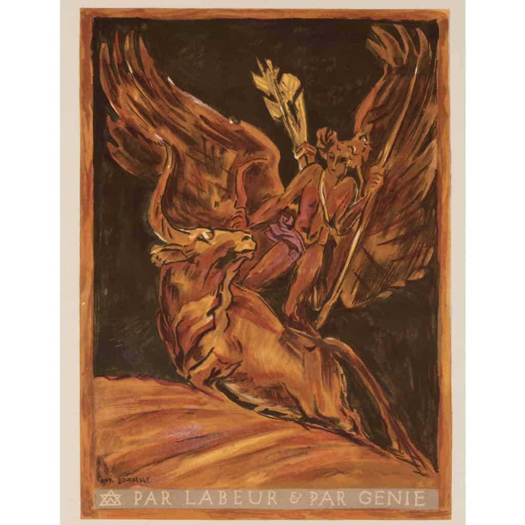 Affiche Art Déco Originale, Antoine Bourdelle, Exposition Internationale des Arts Décoratifs et Industriels Modernes, Ministère du Commerce et de l’Industrie, Travaux d’Hercules, Taureau Crétois, Labeur, Génie, 1925 4