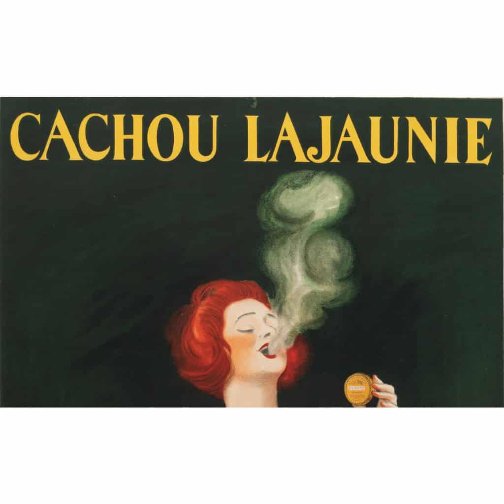 Affiche Originale, Leonetto Cappiello, Cachou Lajaunie, Confiserie, Pastille, Bonbon, Réglisse, Menthe, Hygiène, Haleine, Fumeur, Femme, Robe, Plumes, Boîte, Cigarette, Fumée, 1920 4