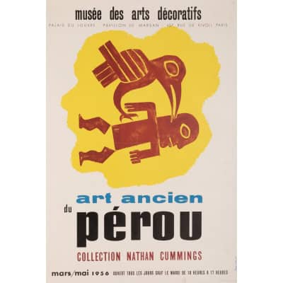 Affiche Originale, Jean Carlu, Art Ancien, Pérou, Musée des Arts Décoratifs, Exposition, Collection, Nathan Cummings, Palais du Louvre, Pavillon de Marsan, Rivoli,