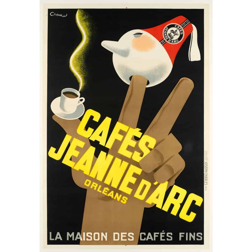 Affiche Originale, Chem, Cafés Jeanne d’Arc, Cafetier, Torréfacteur, Cafetière, Tasse, Boisson, Expresso, Café, Orléans, 1937 3