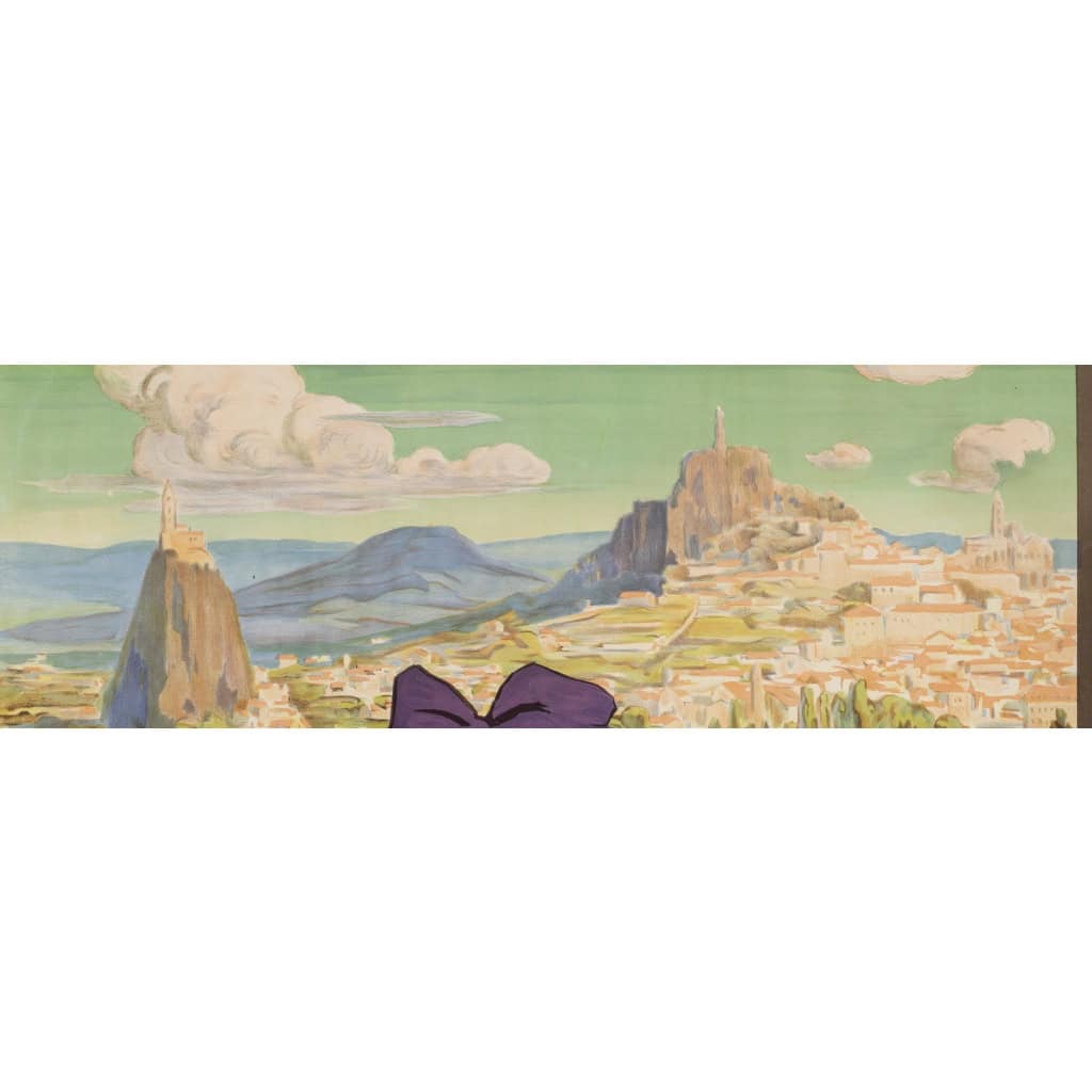 Affiche Tourisme Originale, Joseph de La Nézière, Le Puy, PLM, Chemins de Fer, Trains, Autocars, Transport, Voyage, Puy-en-Velay, St Michel d’Aiguilhe, 1925 5