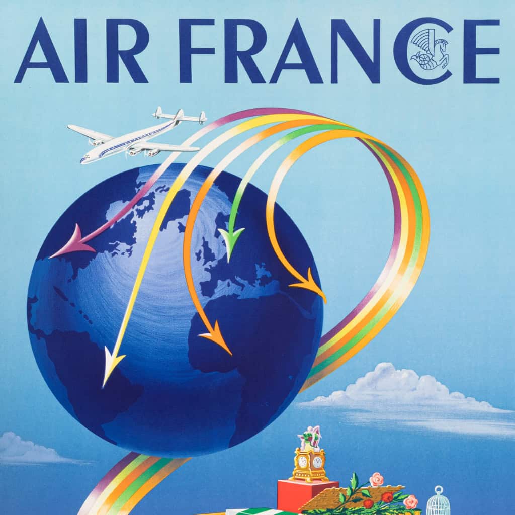 Affiche Originale Air France, Alphonse Dehédin, Transporte Tout Partout, Voyage, Transport, Aviation, Constellation, Avion, Vol, Valise, Flèche, 1952 4