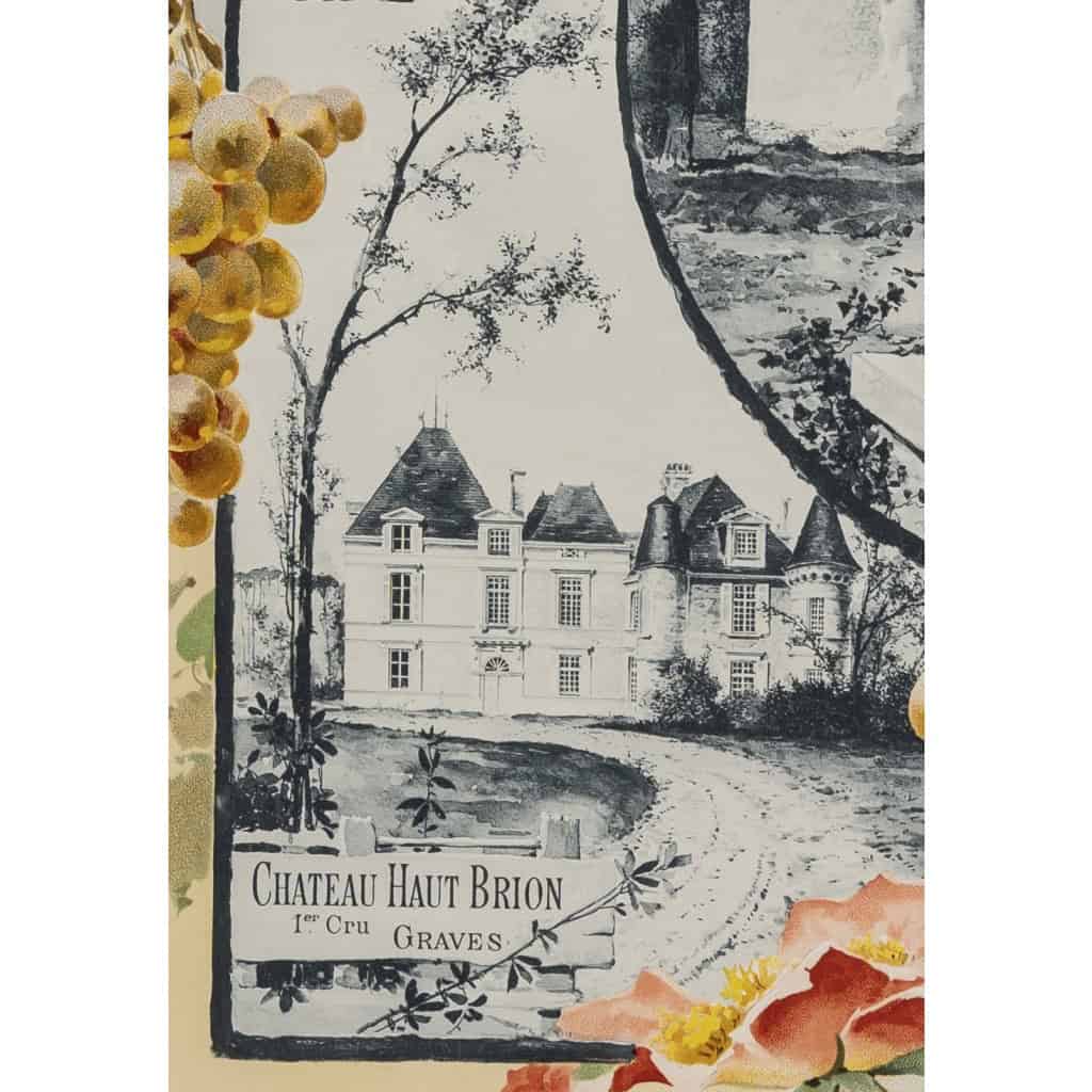 Affiche Art Nouveau Originale, Géojan, Les Grands Crus du Bordelais, Alcool, Boisson, Bouteille, Vin, Vignoble, Vigne, Vigneron, Viticulteur, Raisin, Cépage, Bordeaux, Château Margaux, Château Lafite, Château Yquem, Château Haut Brion, Fleurs, 1899 7