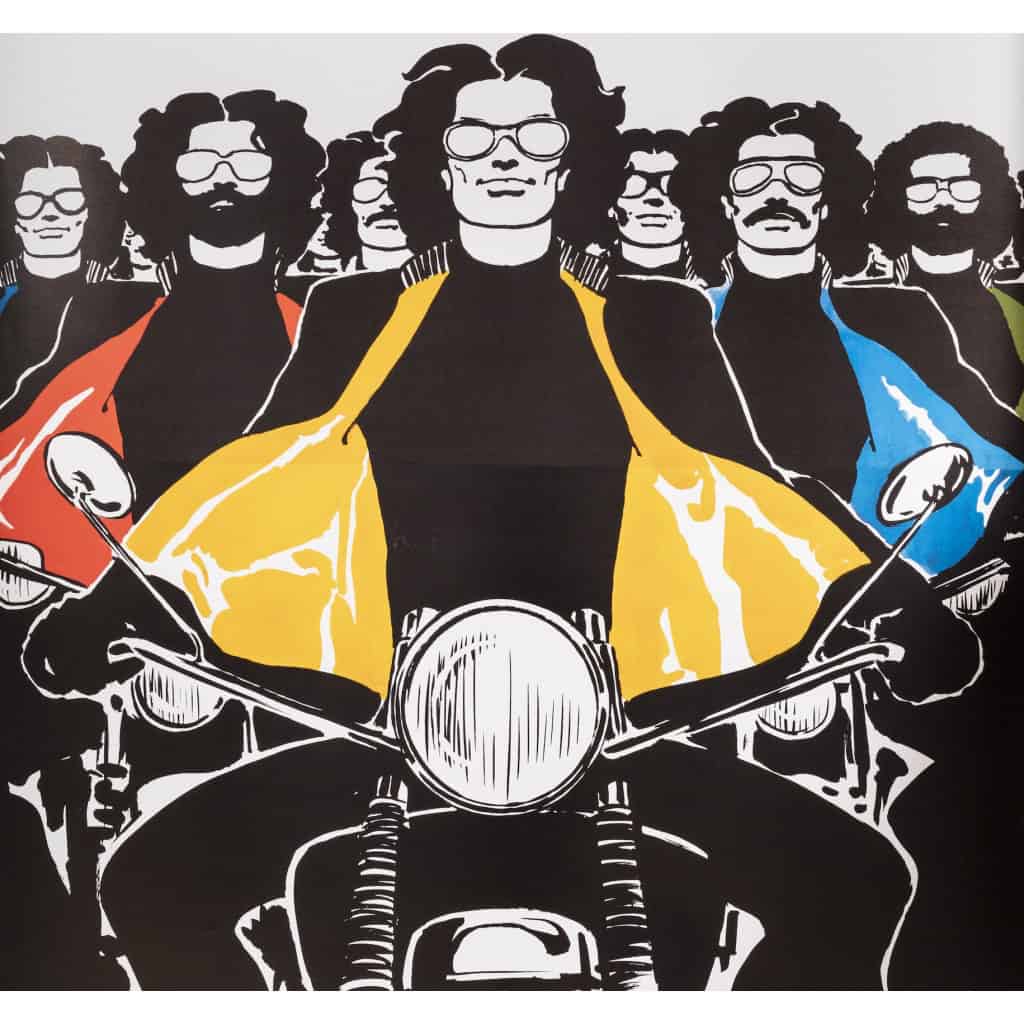 Affiche Originale, René Gruau, Bemberg, Mode, Textile, Tissu, Veste, Doublure, Couture, Motos, Bécane, Deux Roues, Motard, Biker, Pilote, 1975 4