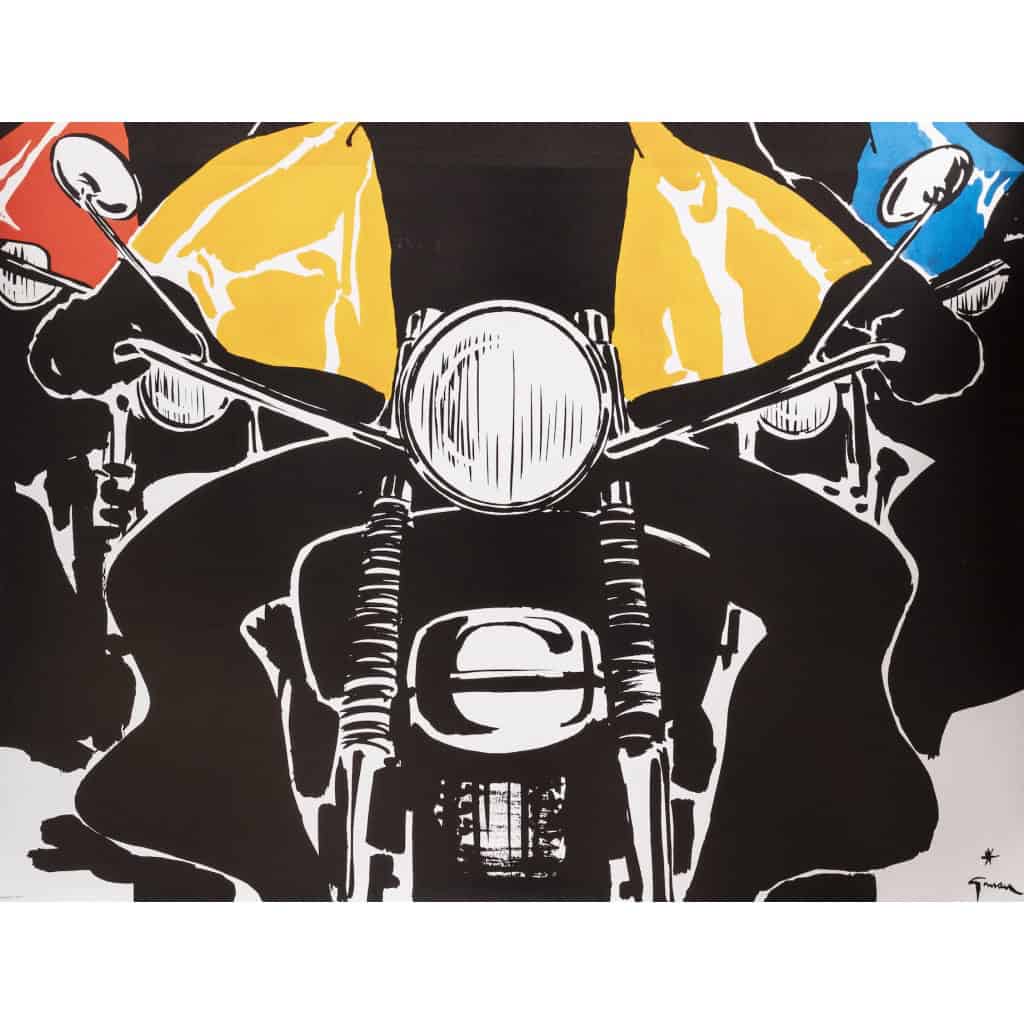 Affiche Originale, René Gruau, Bemberg, Mode, Textile, Tissu, Veste, Doublure, Couture, Motos, Bécane, Deux Roues, Motard, Biker, Pilote, 1975 6