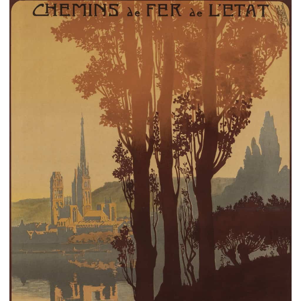 Affiche Tourisme Originale, Julien Lacaze, Chemins de Fer, Transport, Voyage, Normandie, Bretagne, Ile de Jersey, Trains, c.1910 4