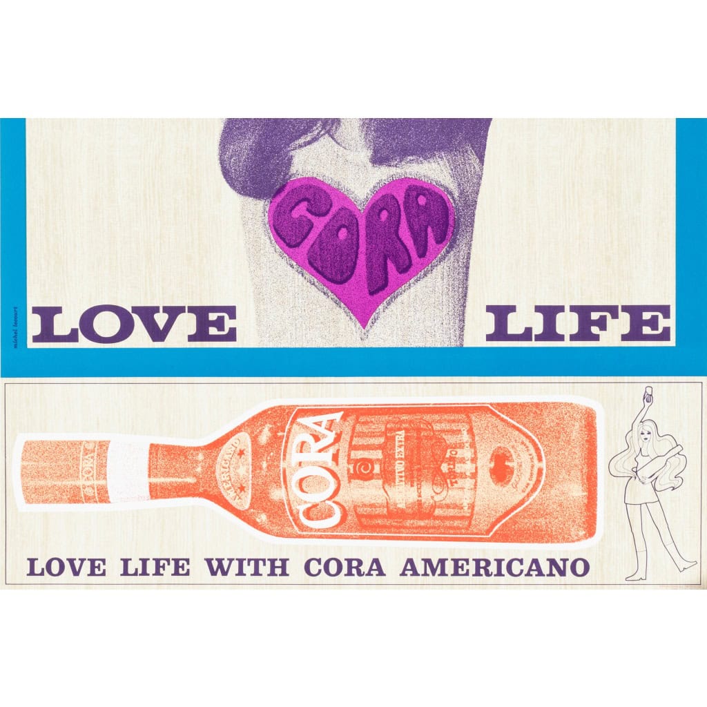Original Poster, Michel Lecourt, Cora Americano, Love Life, Alcohol, Drink, Aperitif, Cocktail, Bottle, Glass, Psychedelic, Woman, Heart, Target, c.1960 5