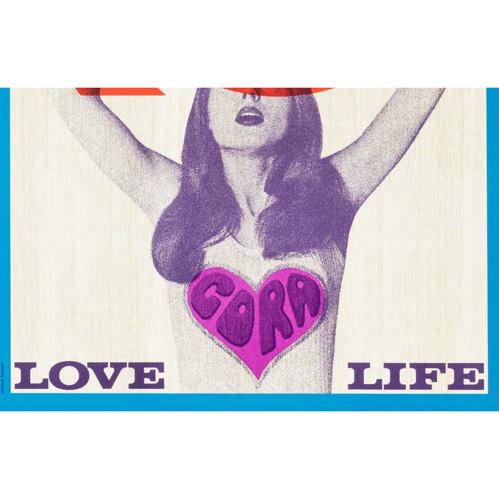 Original Poster, Michel Lecourt, Cora Americano, Love Life, Alcohol, Drink, Aperitif, Cocktail, Bottle, Glass, Psychedelic, Woman, Heart, Target, c.1960 6