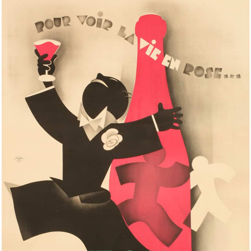 Affiche Art Déco Originale, Léon Dupin, Château Roubaud, Alcool, Liqueur, Vin, Rosé, Vignoble, Vigne, Vigneron, Viticulteur, Cépage, Bouteille, Verre, Homme, Costume, 1931 4