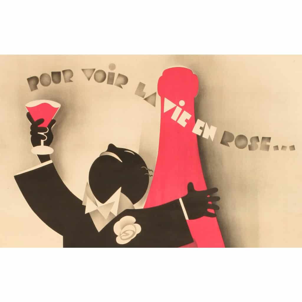 Affiche Art Déco Originale, Léon Dupin, Château Roubaud, Alcool, Liqueur, Vin, Rosé, Vignoble, Vigne, Vigneron, Viticulteur, Cépage, Bouteille, Verre, Homme, Costume, 1931 6