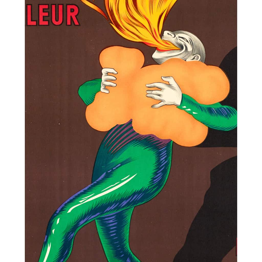 Affiche Originale, Leonetto Cappiello, Le Thermogène, Rhume, Toux, Rhumatismes, Flammes, Cracheur de Feu, Chaleur, Remède, Maladie, 1940 4