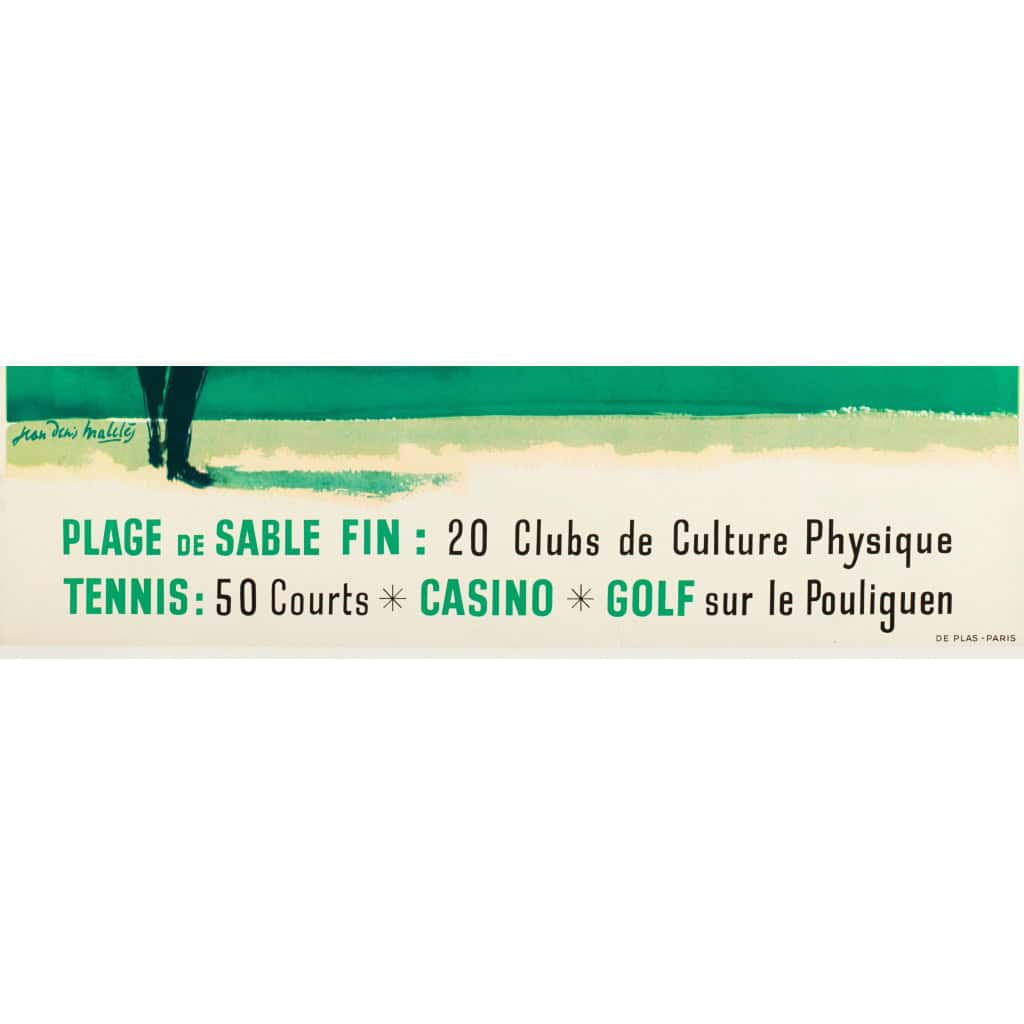 Affiche Originale, Jean-Denis Maclès, La Baule, Bretagne, Tourisme, Voyage, Casino, Golf, Tennis, Plage, Sable, Mer, Voilier, Station Balnéaire, c.1959 6