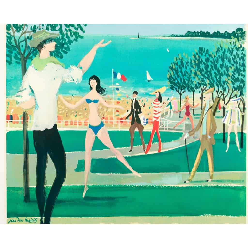 Affiche Originale, Jean-Denis Maclès, La Baule, Bretagne, Tourisme, Voyage, Casino, Golf, Tennis, Plage, Sable, Mer, Voilier, Station Balnéaire, c.1959 4