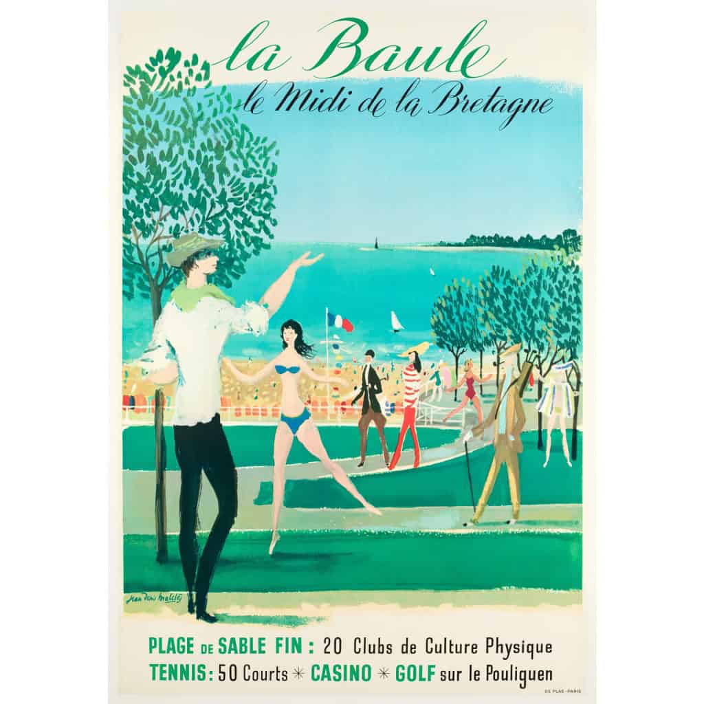 Affiche Originale, Jean-Denis Maclès, La Baule, Bretagne, Tourisme, Voyage, Casino, Golf, Tennis, Plage, Sable, Mer, Voilier, Station Balnéaire, c.1959 3