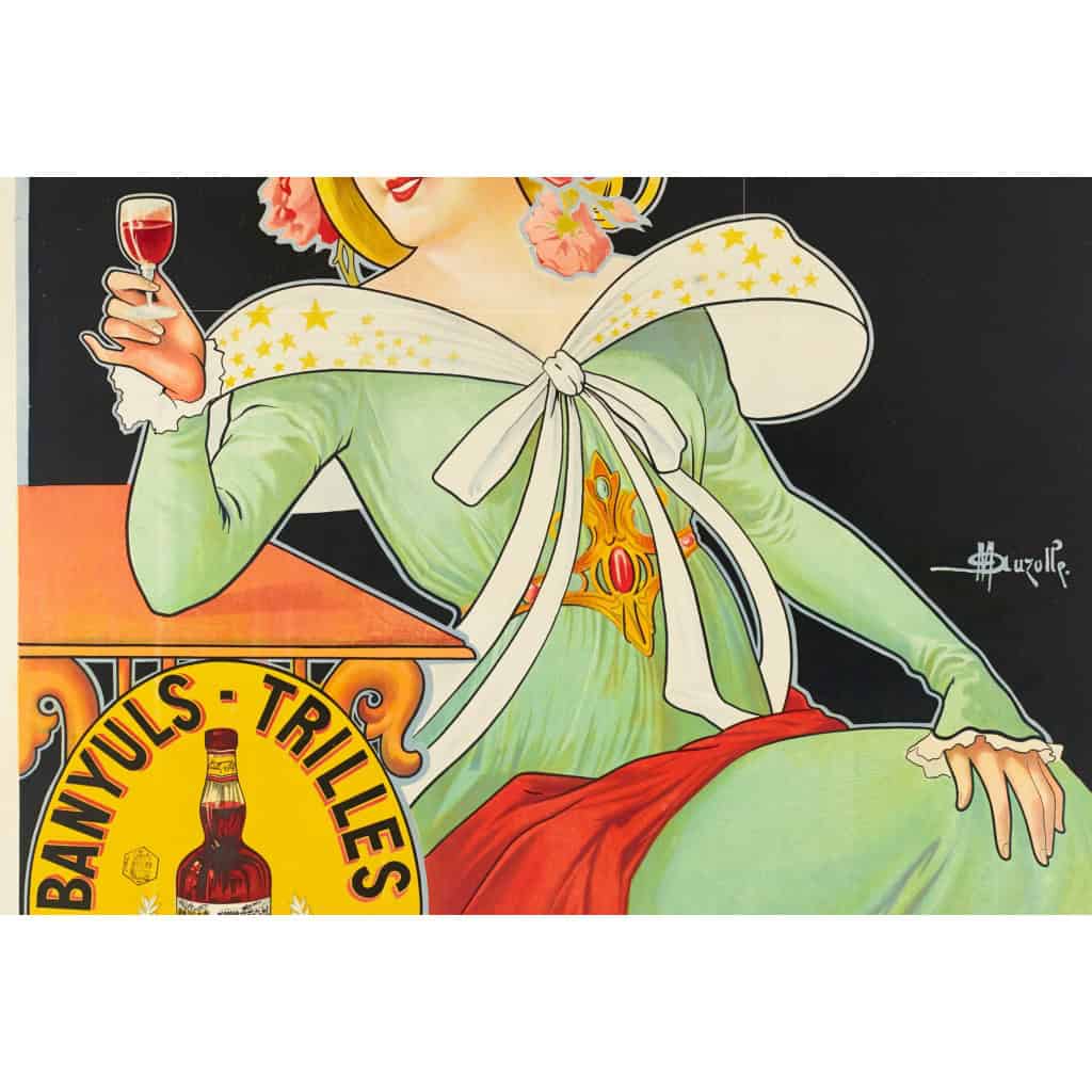 Affiche Art Nouveau Originale, Marcellin Auzolle, Banyuls Trilles, Quinquina, Apéritif, Distillerie, Alcool, Boisson, Bouteille, Verre, Spiritueux, Vin, Eau de Vie, Quinine, Perpignan, Bordeaux, c.1910 6
