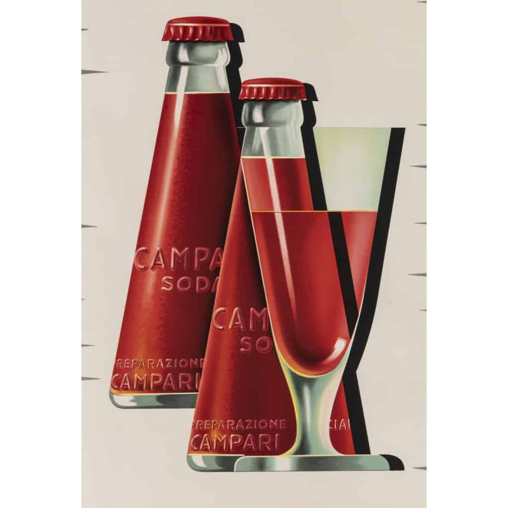 Affiche Originale, Giovanni Mingozzi, Campari Soda, Alcool, Liqueur, Apéritif, Bouteille, Boisson, Amaro, Orange, Italie, Milan, c.1950 4