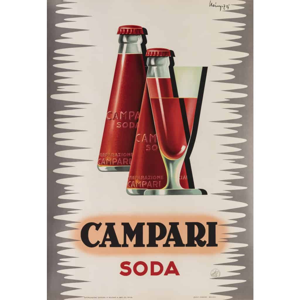Affiche Originale, Giovanni Mingozzi, Campari Soda, Alcool, Liqueur, Apéritif, Bouteille, Boisson, Amaro, Orange, Italie, Milan, c.1950 3