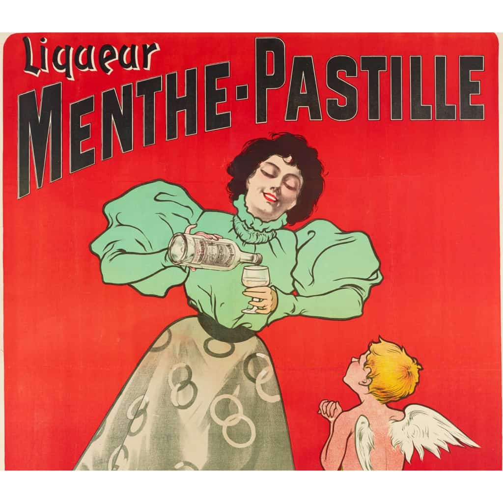 Affiche Originale, Misti, Ferdinand Mifliez, Liqueur Menthe-Pastille, Distillerie, Giffard, Angers, Alcool, Apéritif, Boisson, Spiritueux, Eau de Vie, Ange, Chérubin, Carquois, 1895 4
