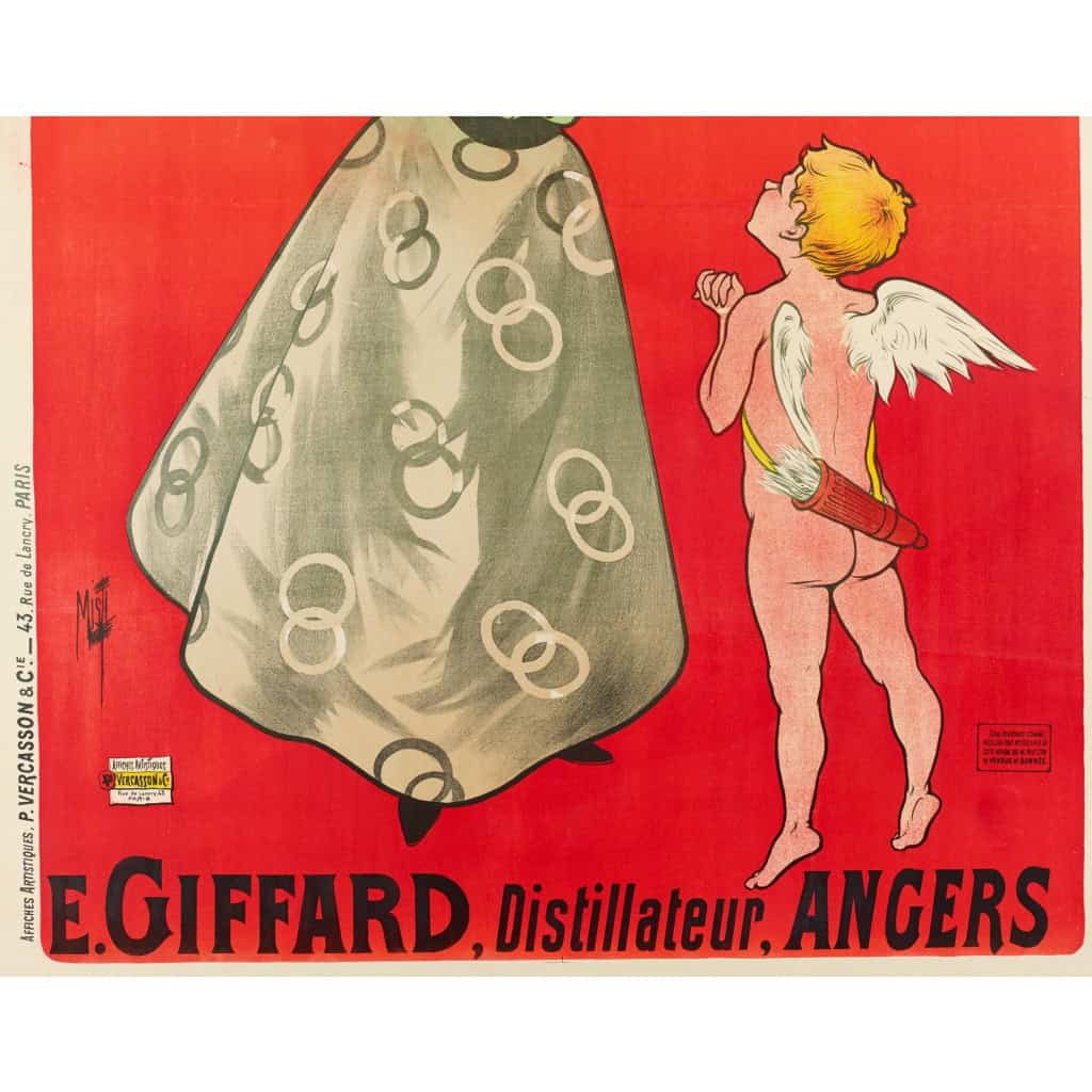 Affiche Originale, Misti, Ferdinand Mifliez, Liqueur Menthe-Pastille, Distillerie, Giffard, Angers, Alcool, Apéritif, Boisson, Spiritueux, Eau de Vie, Ange, Chérubin, Carquois, 1895 5