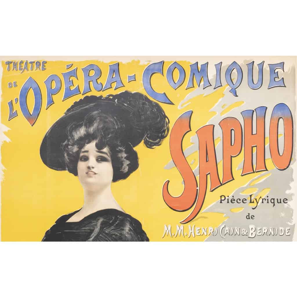 Affiche Originale, PAL, Jean de Paleologu, Sapho, Théâtre, Opéra-Comique, Pièce Lyrique, Cantatrice, Emma Calvé, Jean Massenet, Alphonse Daudet, 1897 4