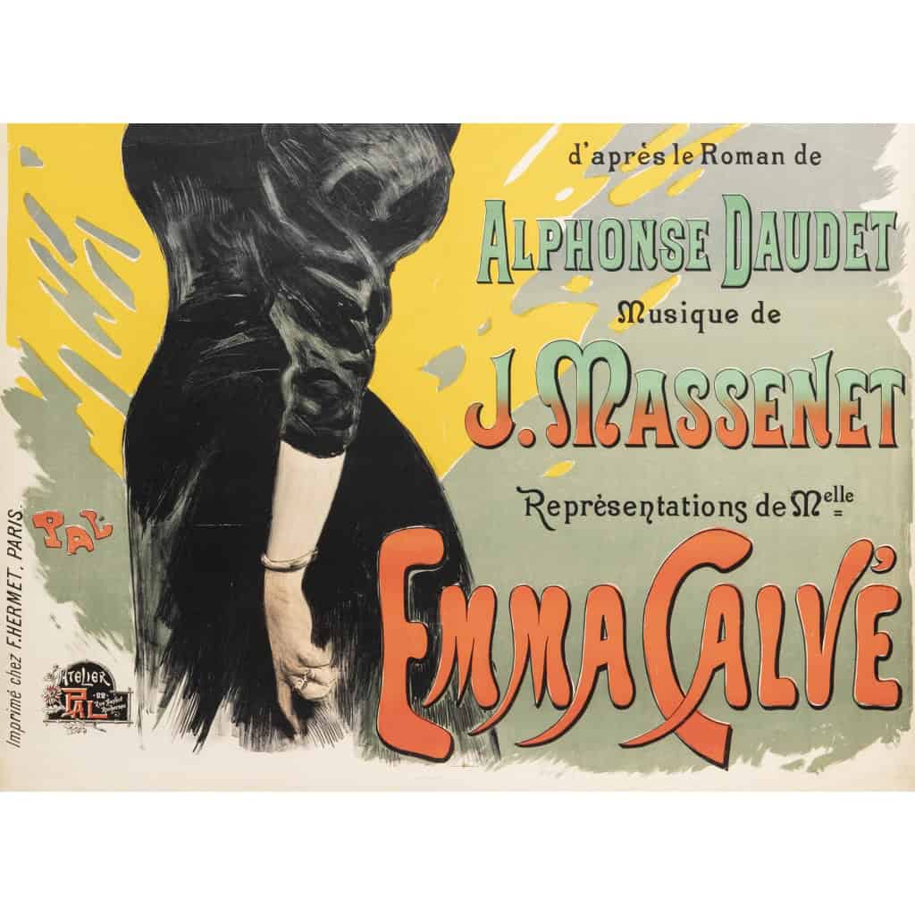 Affiche Originale, PAL, Jean de Paleologu, Sapho, Théâtre, Opéra-Comique, Pièce Lyrique, Cantatrice, Emma Calvé, Jean Massenet, Alphonse Daudet, 1897 5